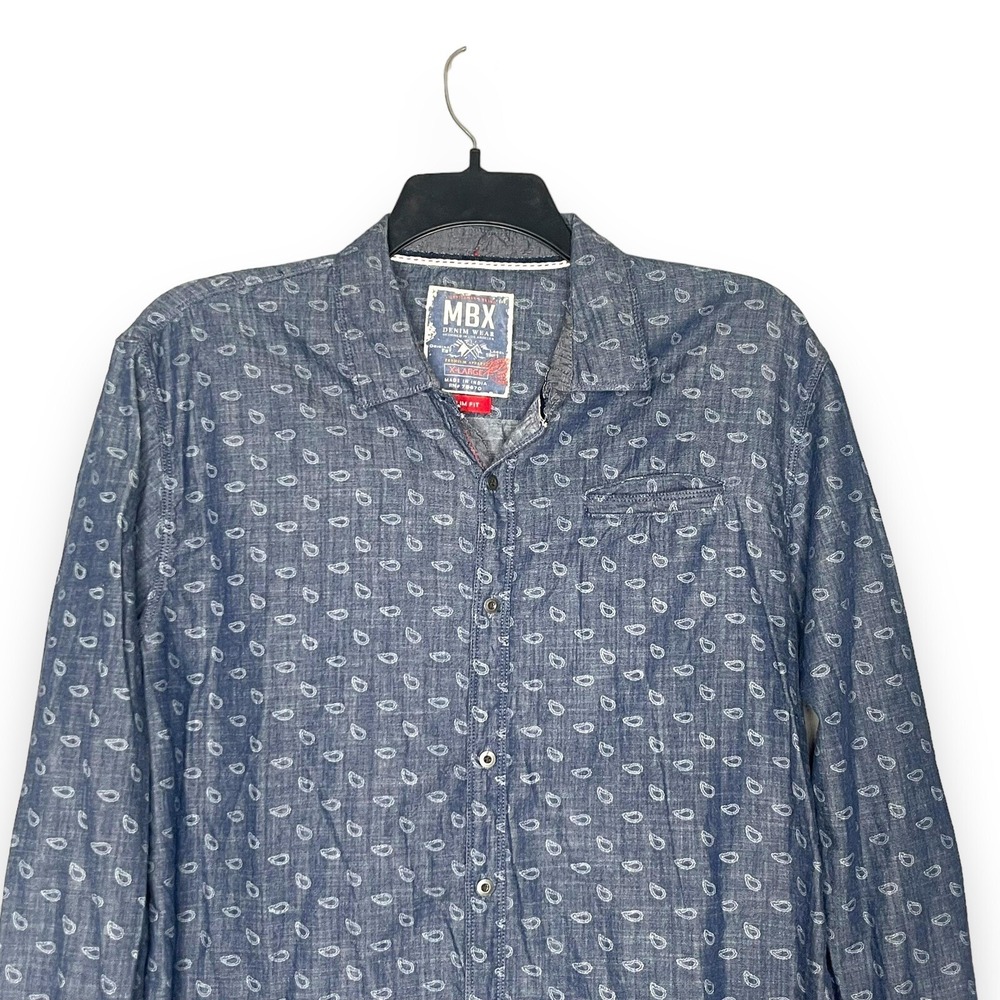 MBX Shirt Mens XL Black Gray Geometric Paisley Long Sleeve Button Up Cotton - Picture 2 of 10